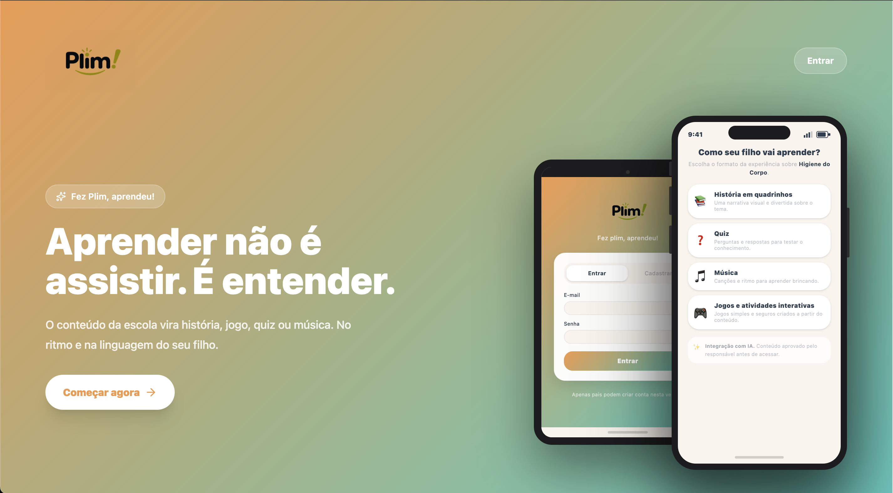 Mockup do Plim com hero em tablet e celular